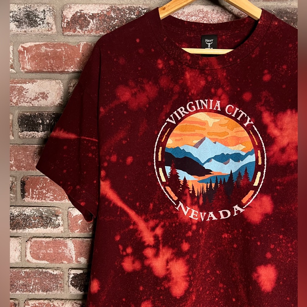 Virginia City Nevada Bleach splat TieDye Hanes BeefyT Mountainesque Graphic Tee